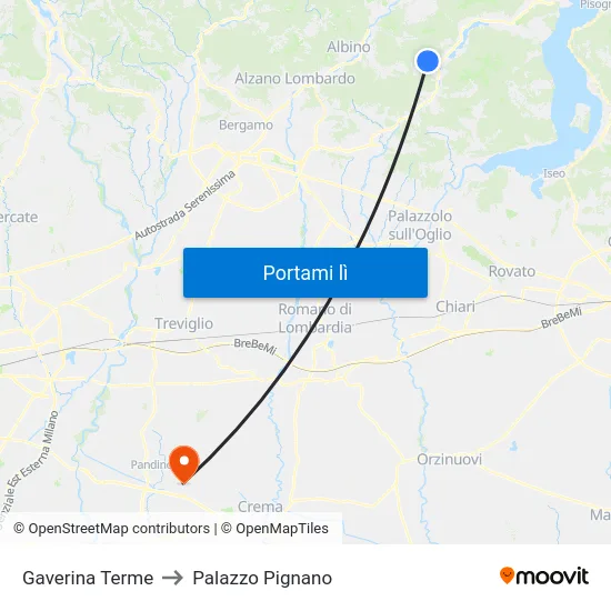 Gaverina Terme to Palazzo Pignano map