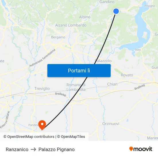 Ranzanico to Palazzo Pignano map