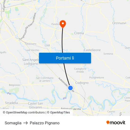 Somaglia to Palazzo Pignano map