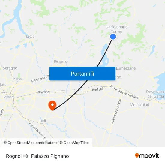 Rogno to Palazzo Pignano map