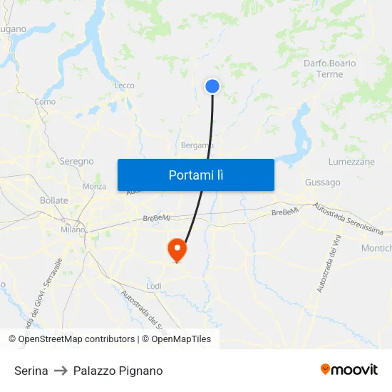 Serina to Palazzo Pignano map