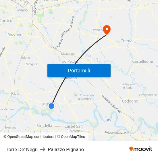Torre De' Negri to Palazzo Pignano map
