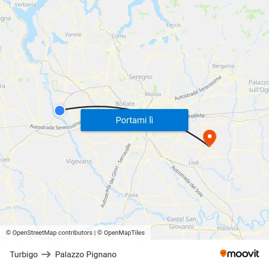 Turbigo to Palazzo Pignano map