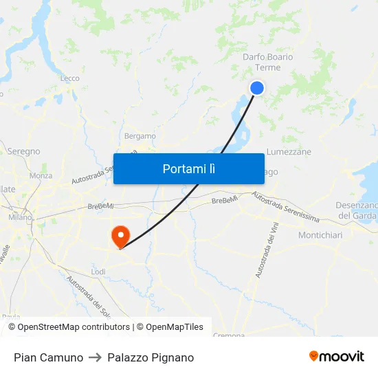 Pian Camuno to Palazzo Pignano map