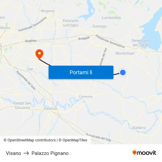 Visano to Palazzo Pignano map
