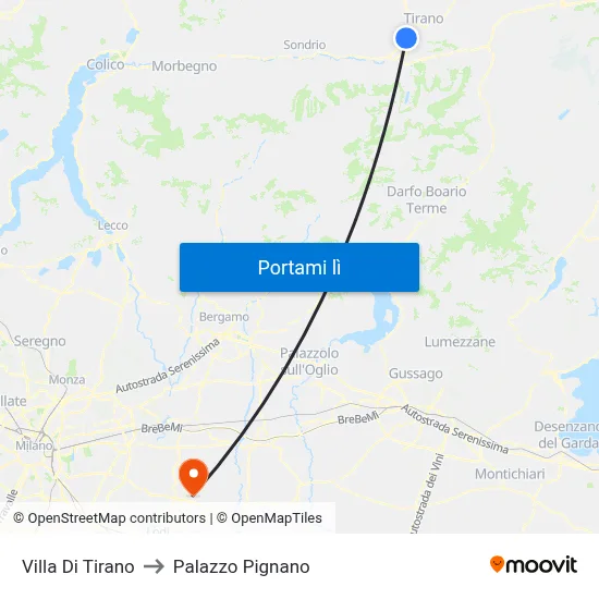 Villa Di Tirano to Palazzo Pignano map