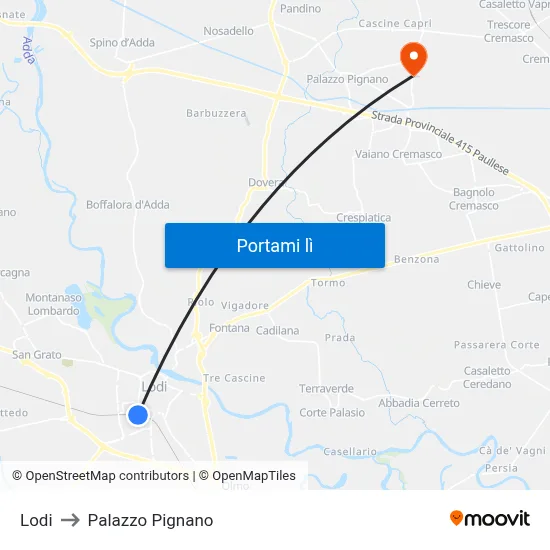 Lodi to Palazzo Pignano map