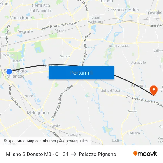 Milano S.Donato M3 - C1 S4 to Palazzo Pignano map