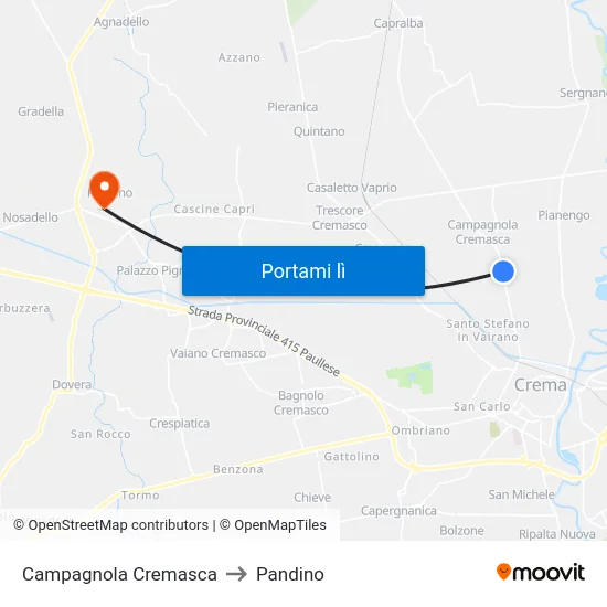 Campagnola Cremasca to Pandino map