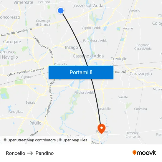 Roncello to Pandino map