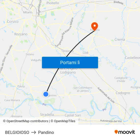 BELGIOIOSO to Pandino map