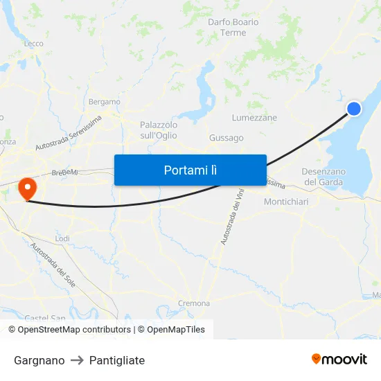 Gargnano to Pantigliate map