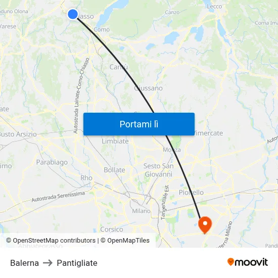 Balerna to Pantigliate map