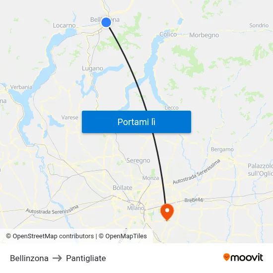 Bellinzona to Pantigliate map