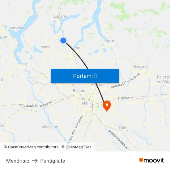 Mendrisio to Pantigliate map