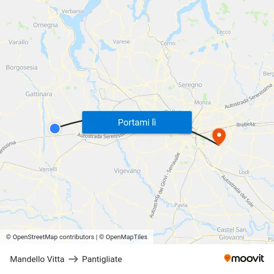 Mandello Vitta to Pantigliate map