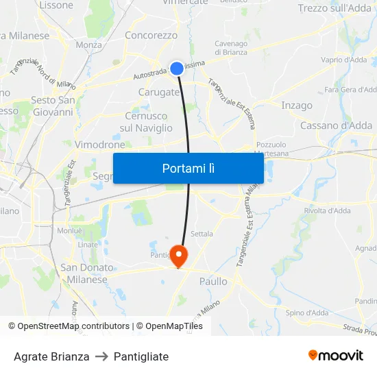 Agrate Brianza to Pantigliate map