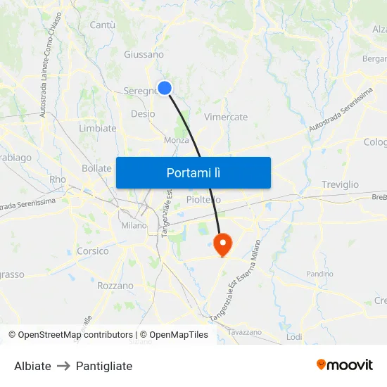 Albiate to Pantigliate map