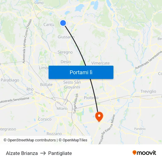 Alzate Brianza to Pantigliate map