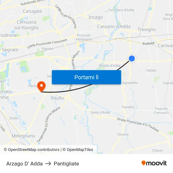 Arzago D' Adda to Pantigliate map