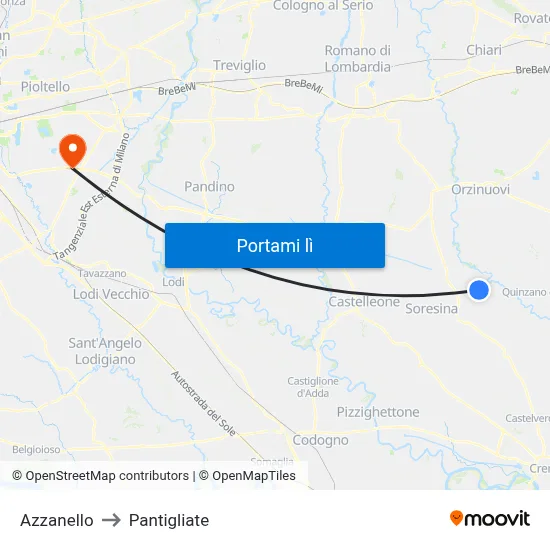 Azzanello to Pantigliate map