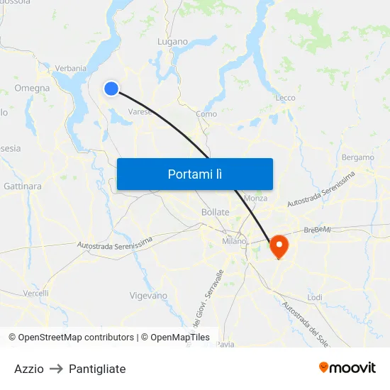 Azzio to Pantigliate map