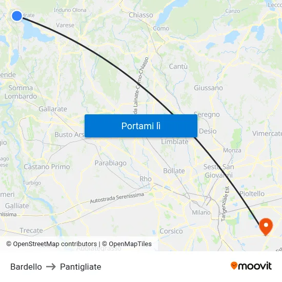 Bardello to Pantigliate map