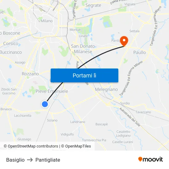 Basiglio to Pantigliate map