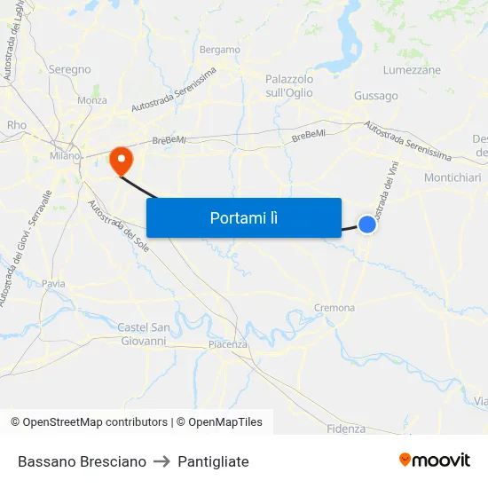 Bassano Bresciano to Pantigliate map