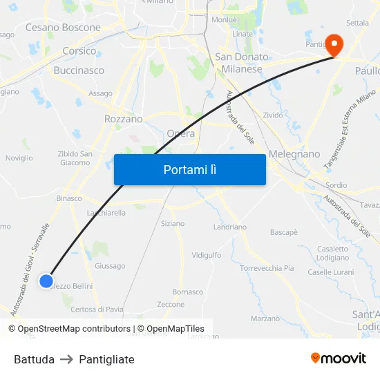 Battuda to Pantigliate map