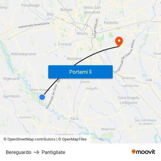 Bereguardo to Pantigliate map