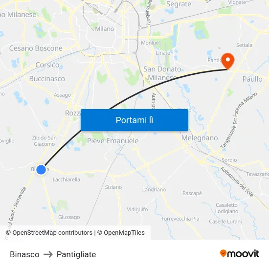Binasco to Pantigliate map