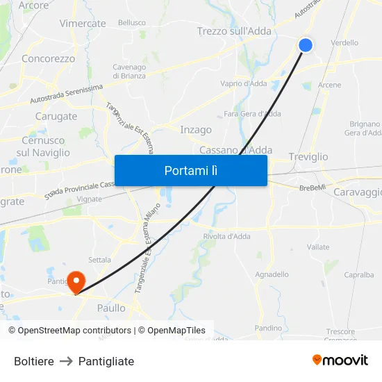 Boltiere to Pantigliate map