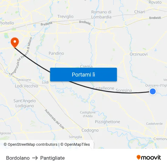 Bordolano to Pantigliate map