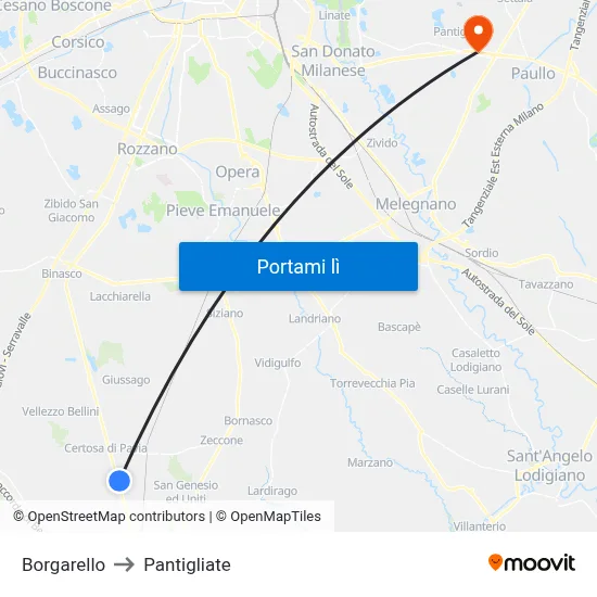 Borgarello to Pantigliate map