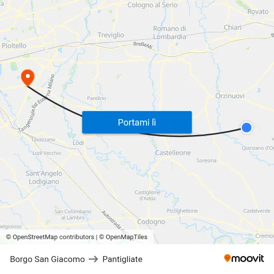 Borgo San Giacomo to Pantigliate map