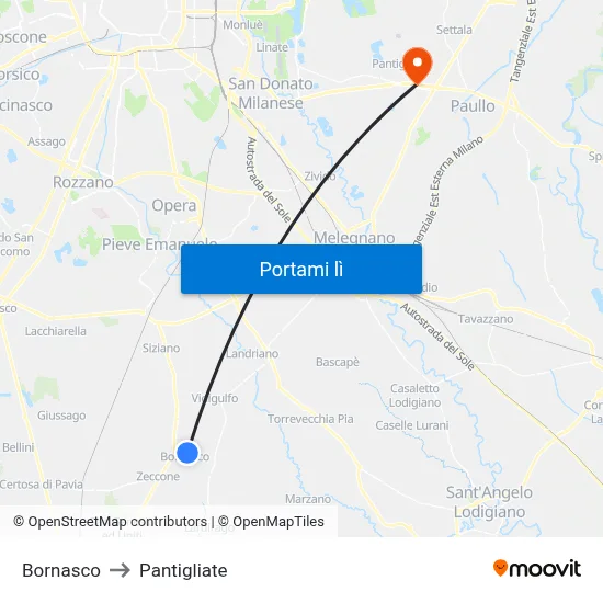 Bornasco to Pantigliate map