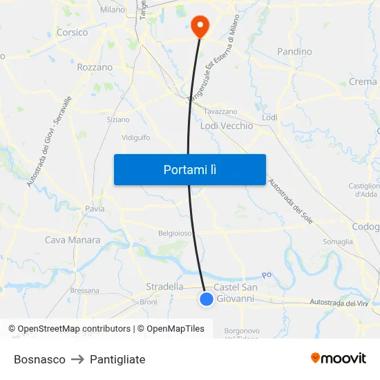 Bosnasco to Pantigliate map