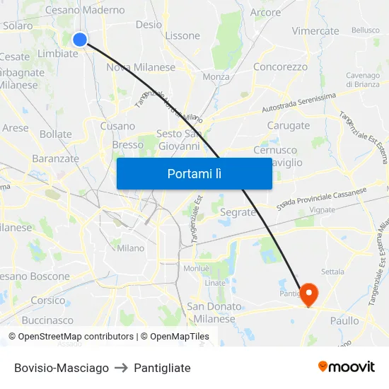Bovisio-Masciago to Pantigliate map
