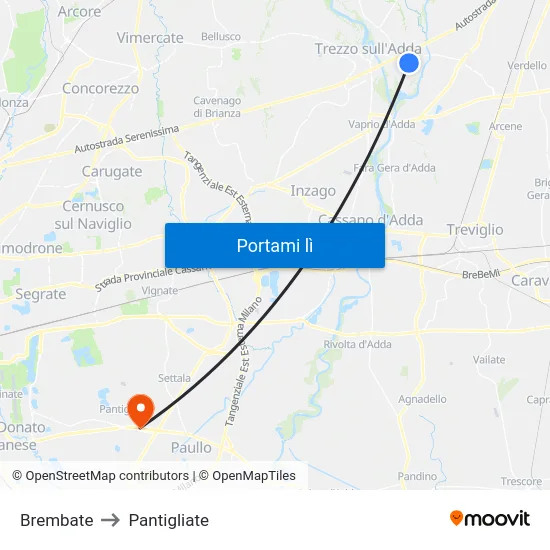 Brembate to Pantigliate map