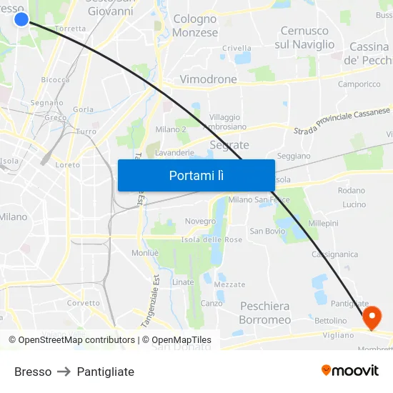 Bresso to Pantigliate map