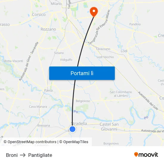 Broni to Pantigliate map