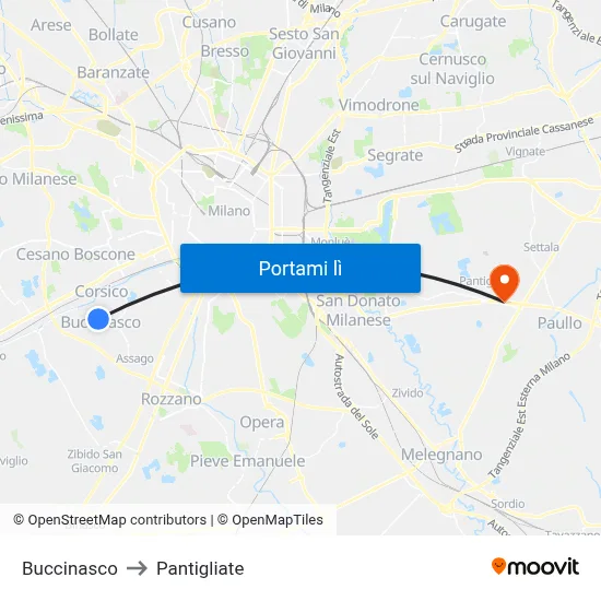 Buccinasco to Pantigliate map