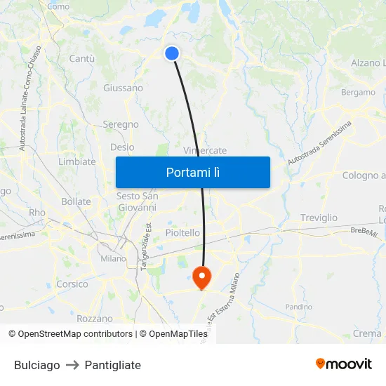 Bulciago to Pantigliate map
