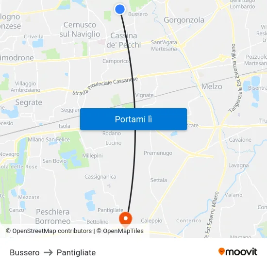 Bussero to Pantigliate map