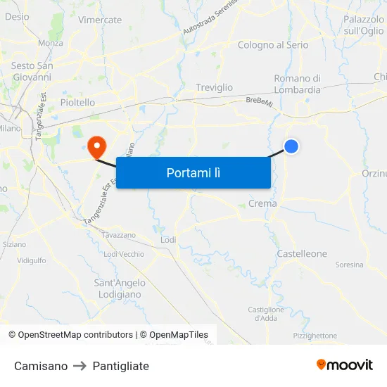 Camisano to Pantigliate map