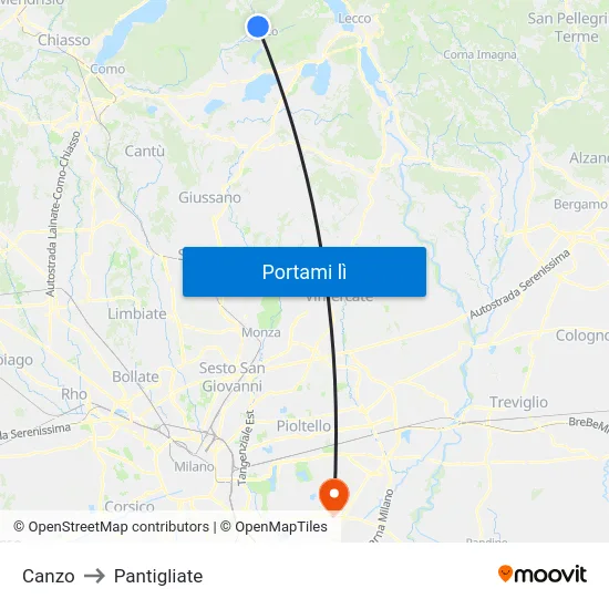 Canzo to Pantigliate map