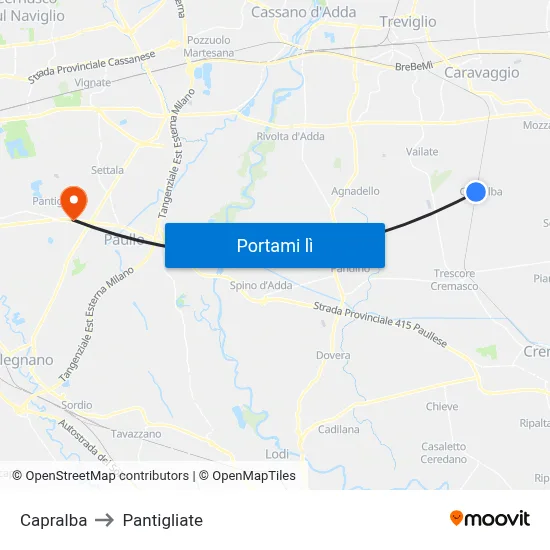 Capralba to Pantigliate map