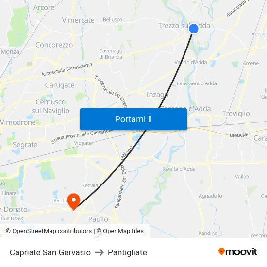 Capriate San Gervasio to Pantigliate map