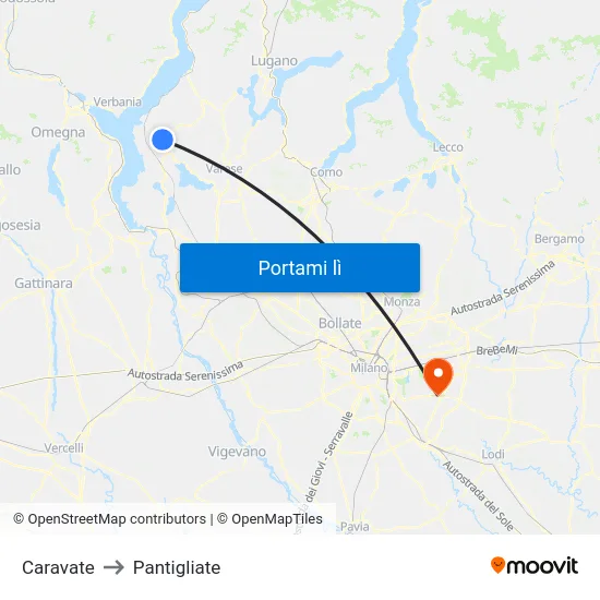 Caravate to Pantigliate map